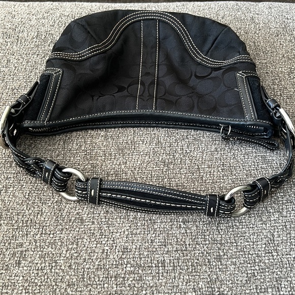 COACH Mini Small Crescent Shape Black Leather Braided Handle Zip Closure - Picture 3 of 6